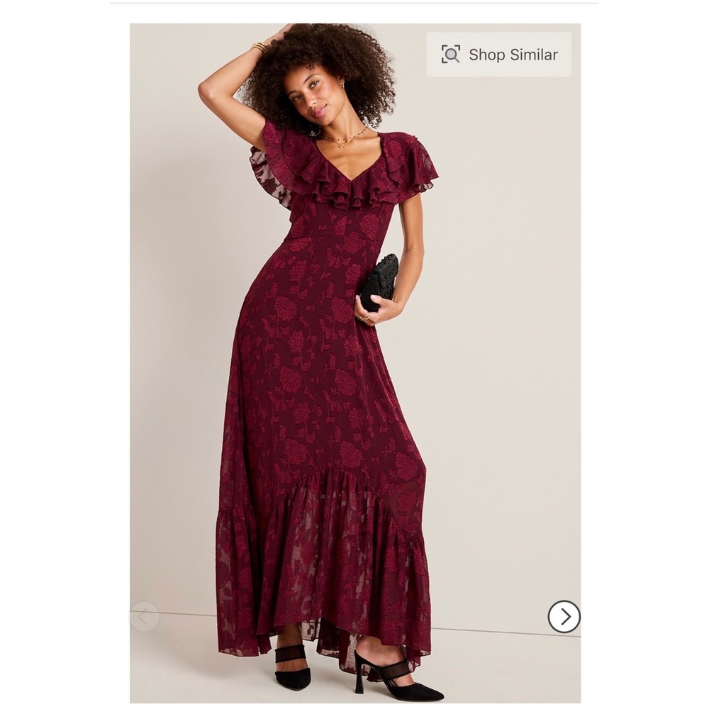 Francesca's Womens Mindy Floral Jacquard Ruffle Maxi Dress L Whimsigoth Coquette